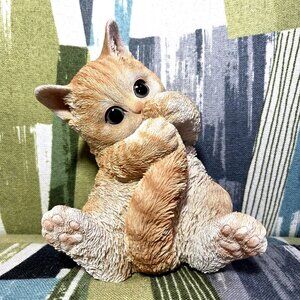 Large Orange Ginger Tabby Cat Figurine Big Eyes Playing Tail